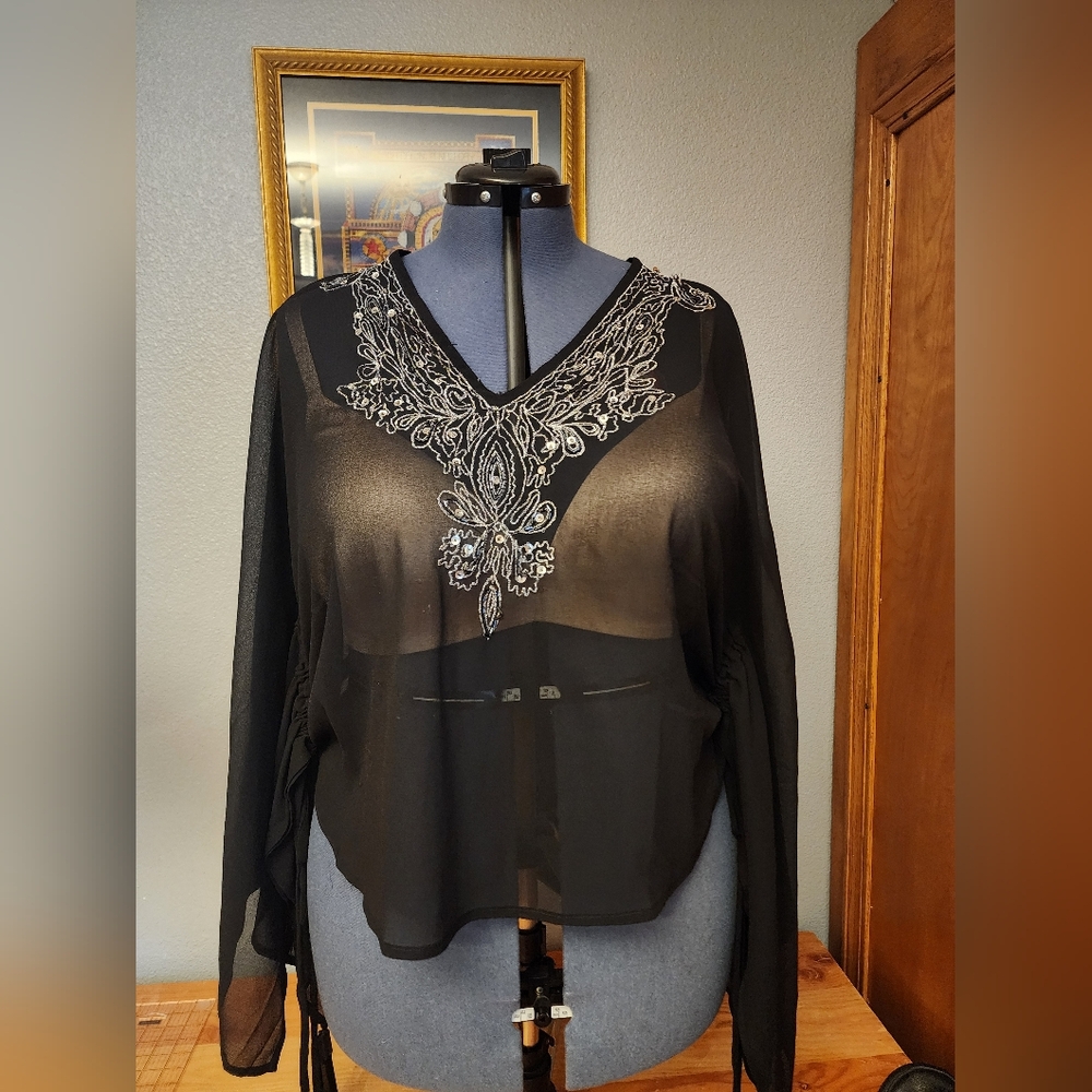 Witchy Woman Elegant Black Sheer Women's Top
